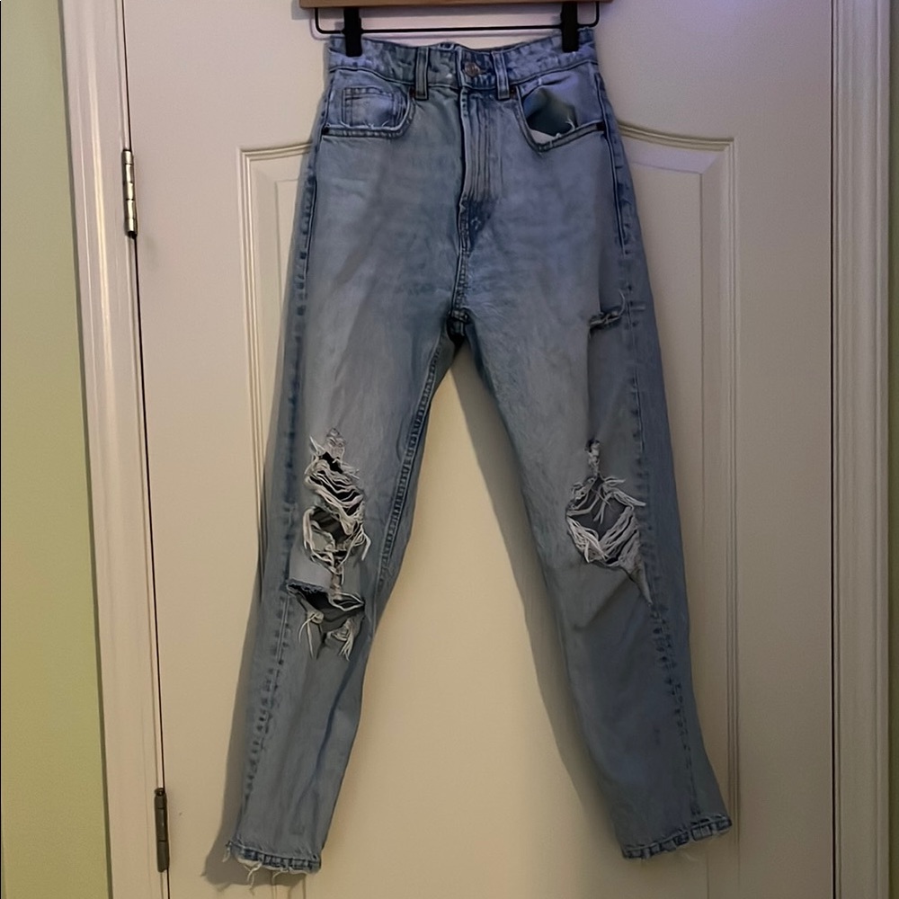 Zara Blue Ankle Cropped Distressed Jeans
